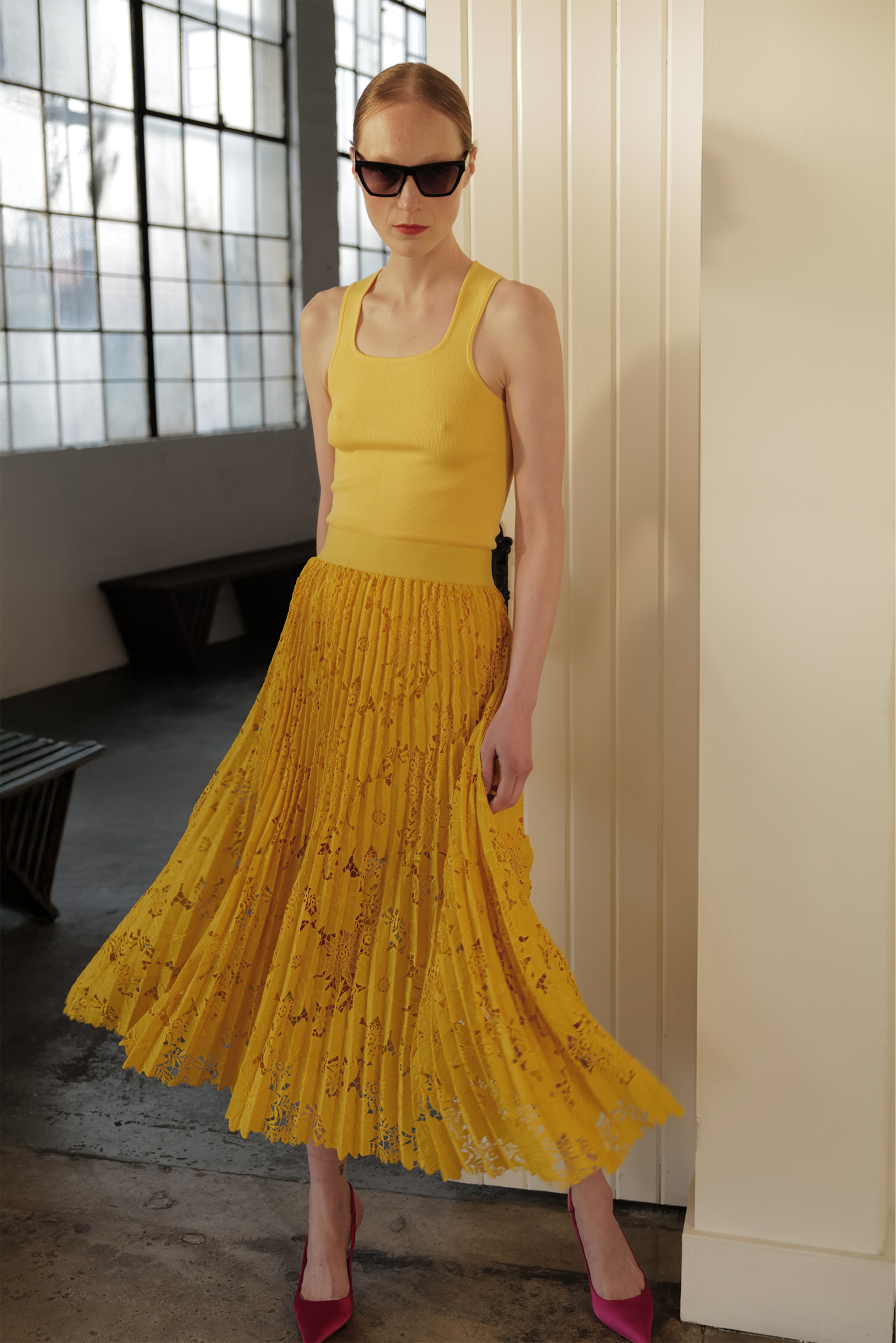 Sunflowers Pleated Skirt