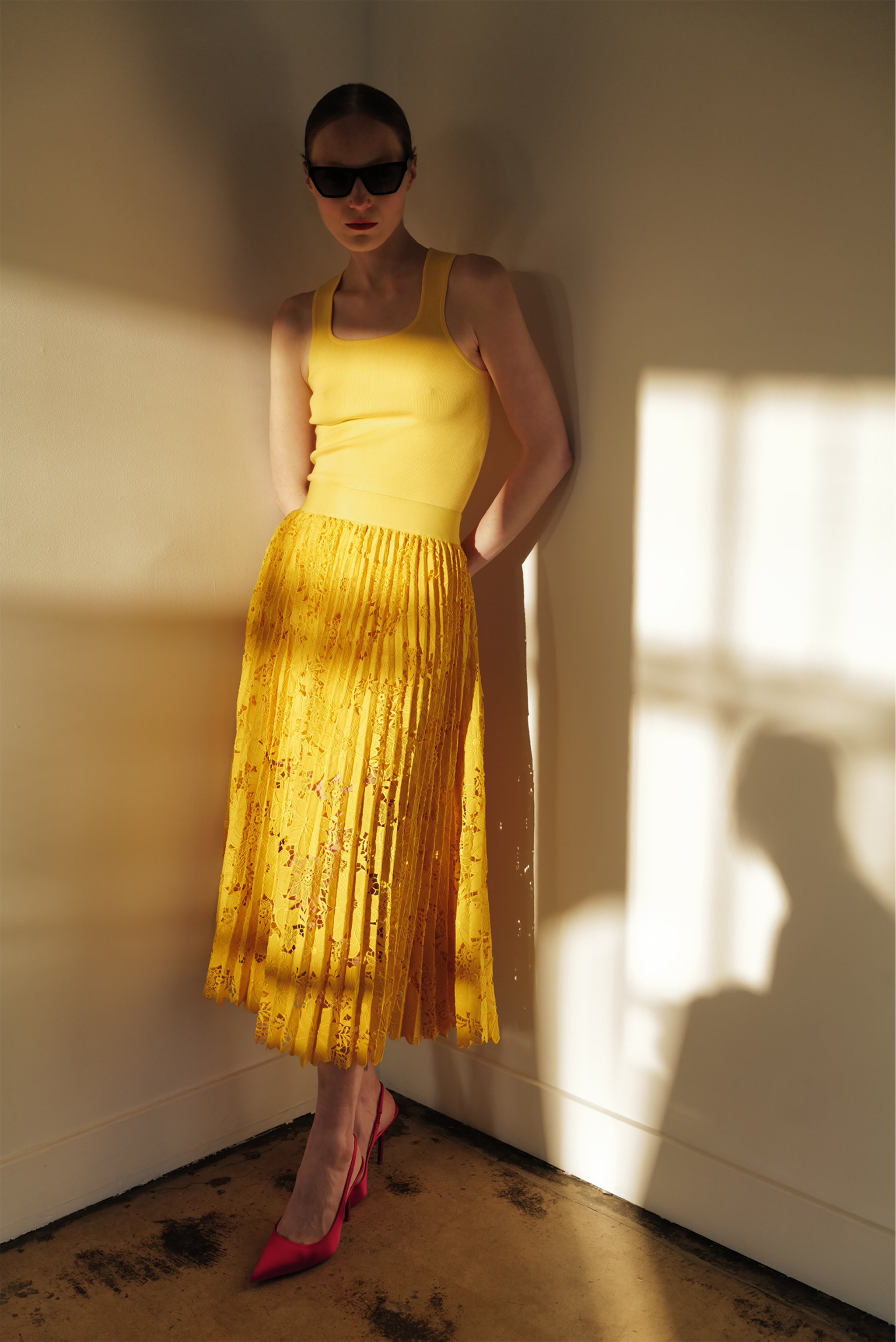 Sunflowers Pleated Skirt