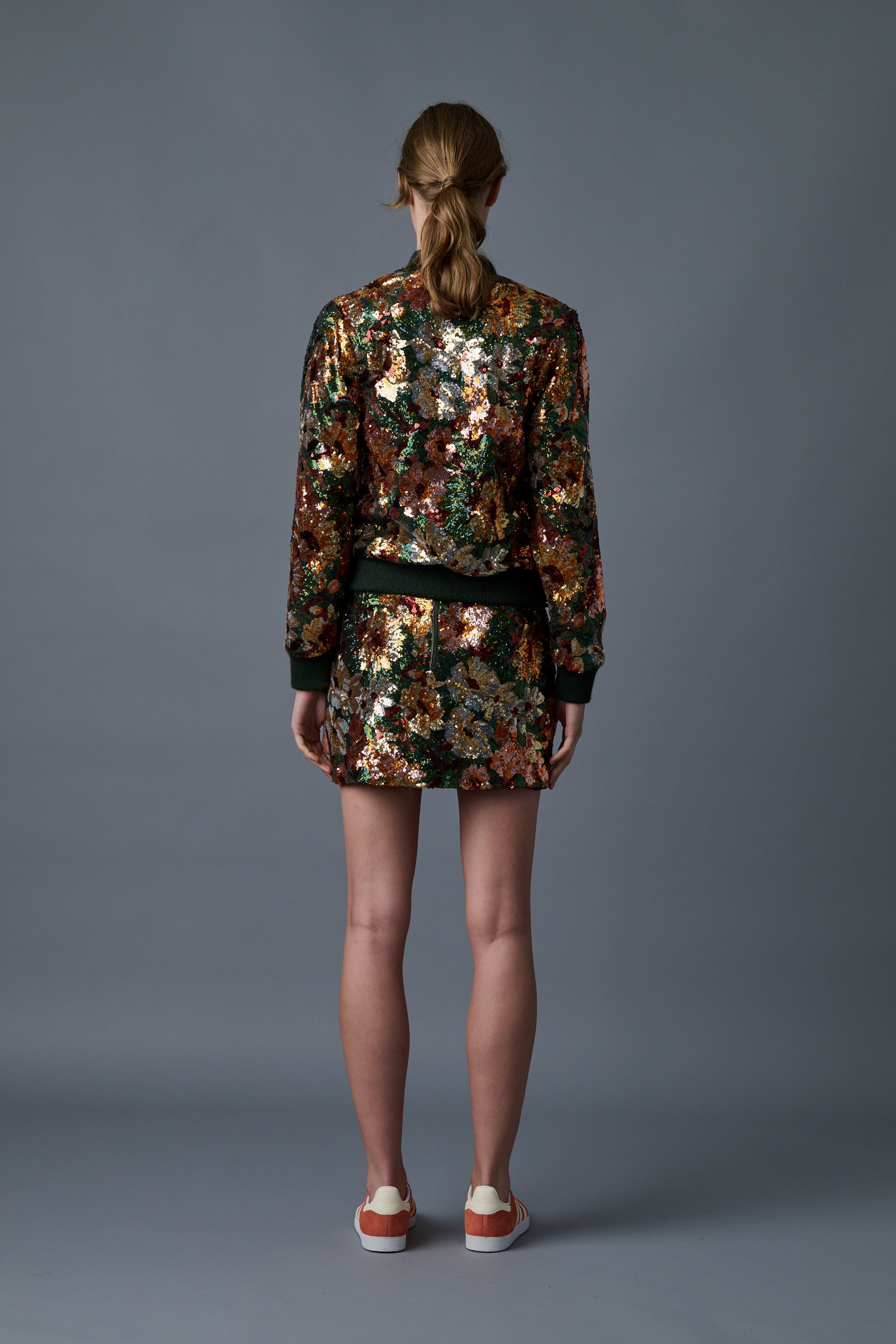 Le Superbe Fall Floral Sequin Bomber