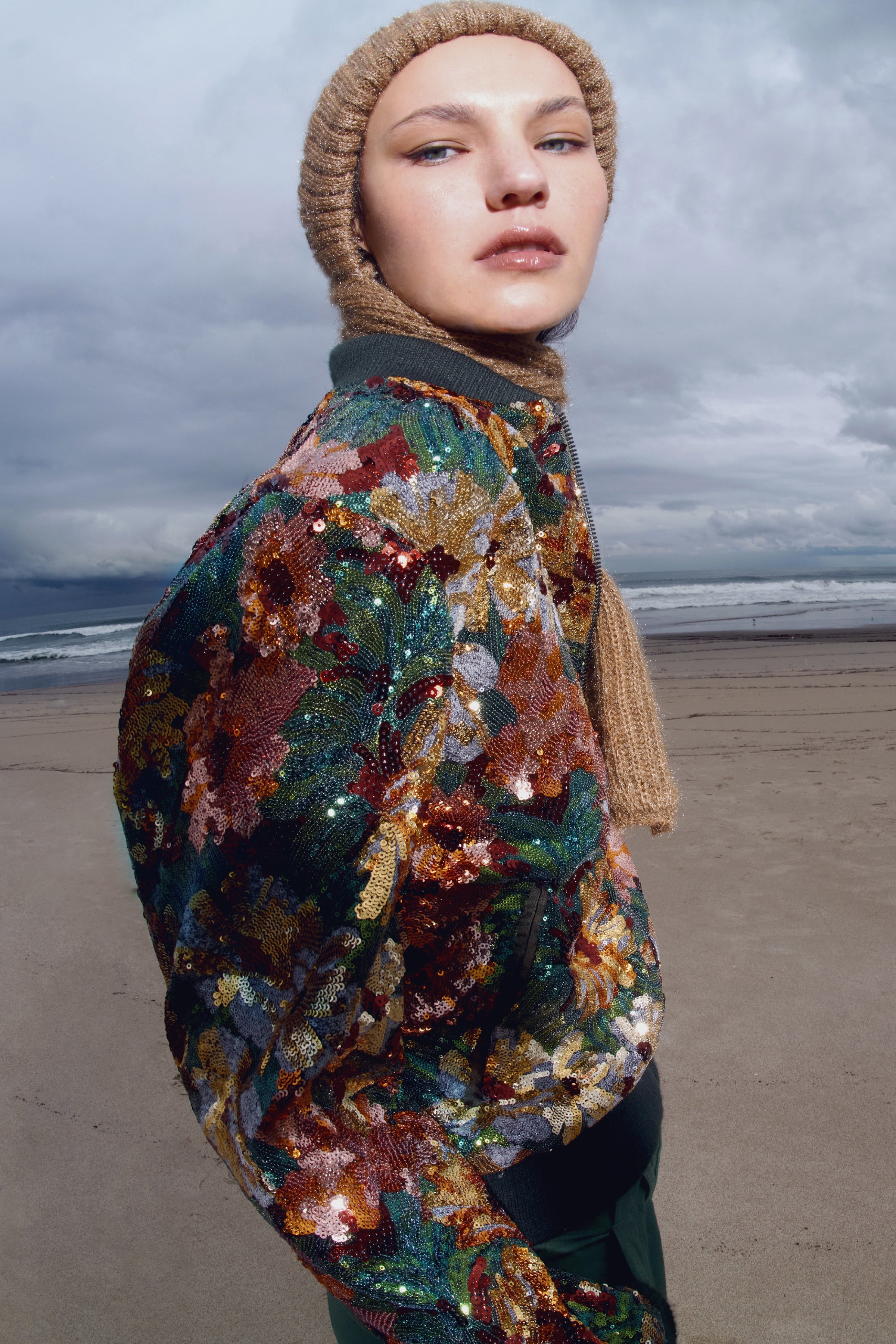 Le Superbe Fall Floral Sequin Bomber